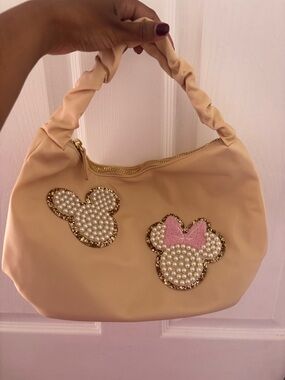 Stoney Clover Lane Cream Shoulder Bag with Pearl Mickey Appliqués
